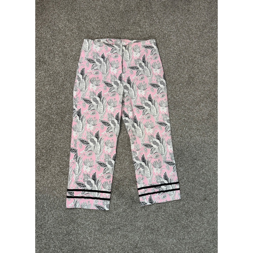 Elliott Lauren Pink Floral Paisley Pants Ribbon Bow Hem Size 12 Made in the US